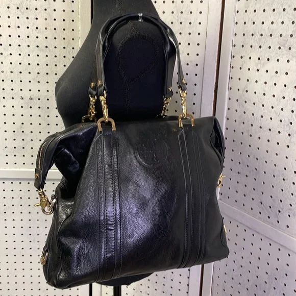 Tory Burch Black Leather Satchel with Gold Hardware - Picture 3 of 10